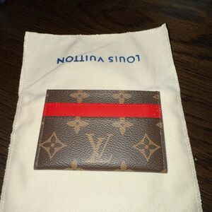 Louis Vuitton Brown and Red Monogram Double Card Holder